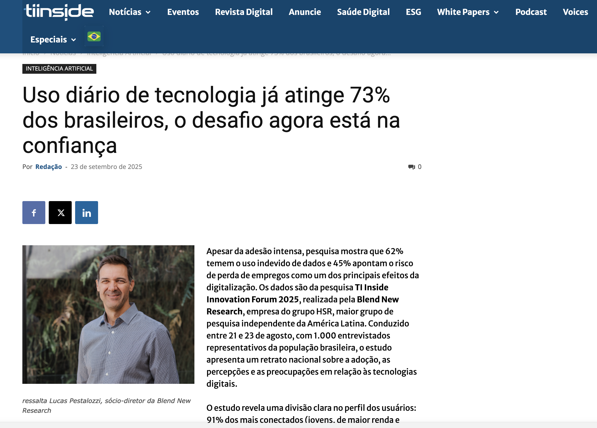 Pesquisa da Blend New Research é destaque no TI INSIDE sobre o desafio da confiança na era digital